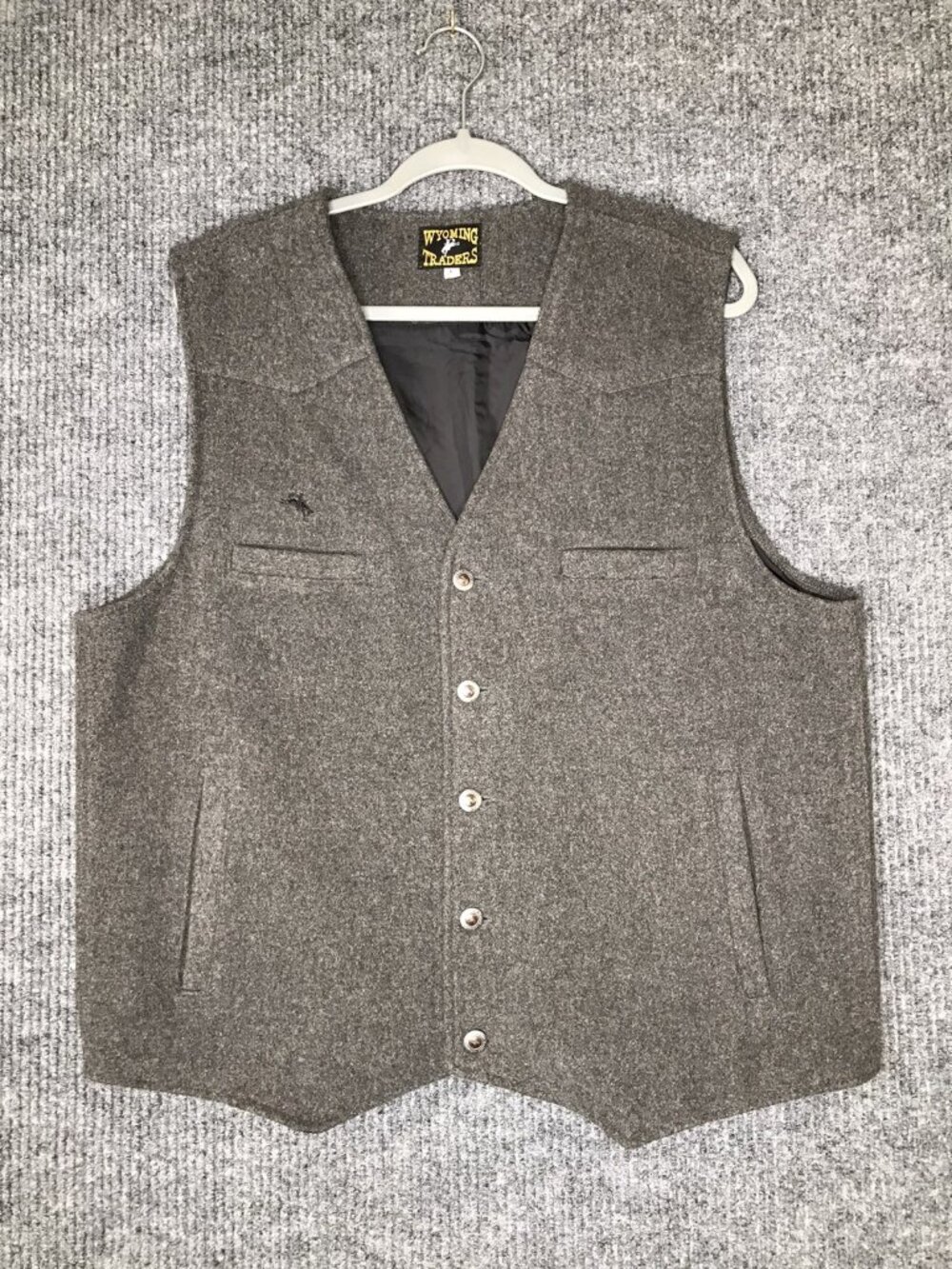 Wyoming Traders Mens Vest 100% Virgin Wool Size L Western Cowboy Rodeo Gray